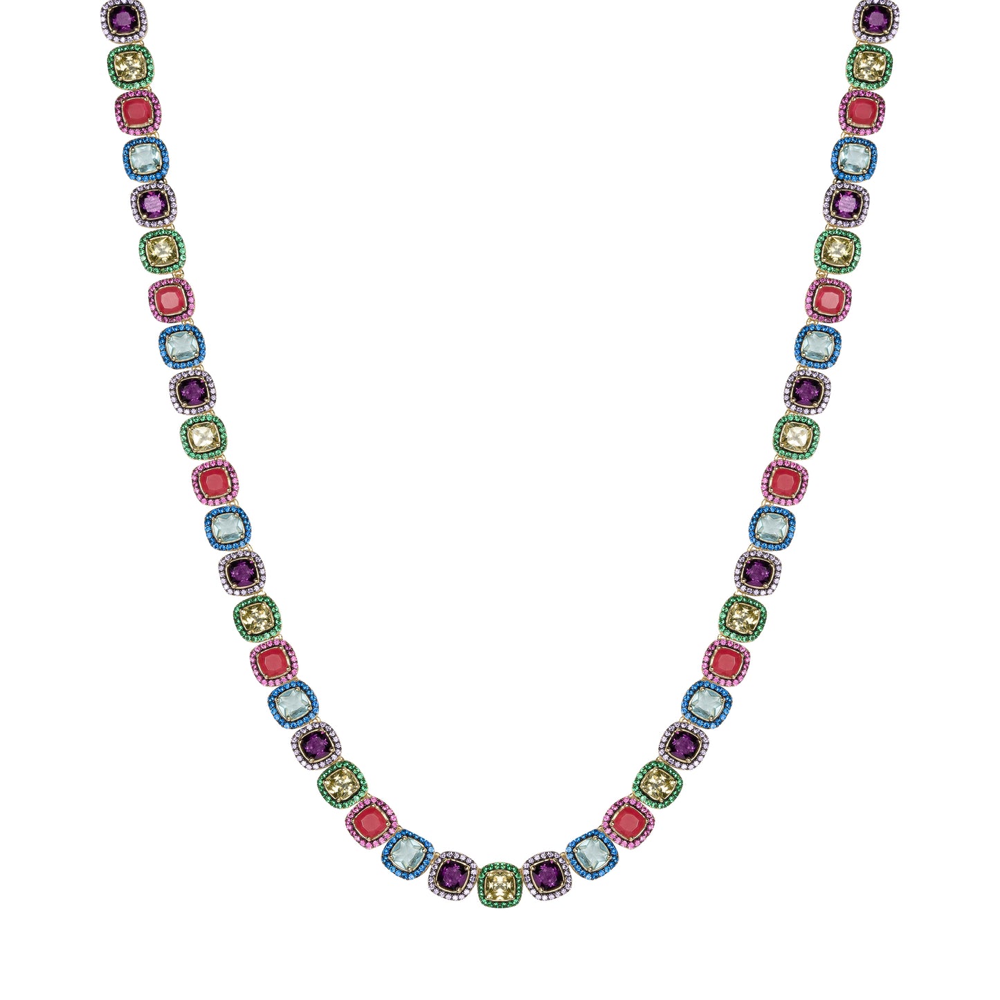 Girocollo Ara Macao in argento 925 placcato oro giallo 18 kt e quartz naturali multicolor