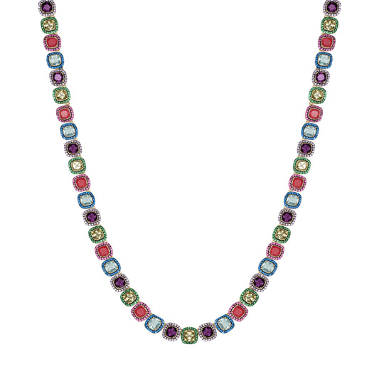Girocollo Ara Macao in argento 925 placcato oro giallo 18 kt e quartz naturali multicolor