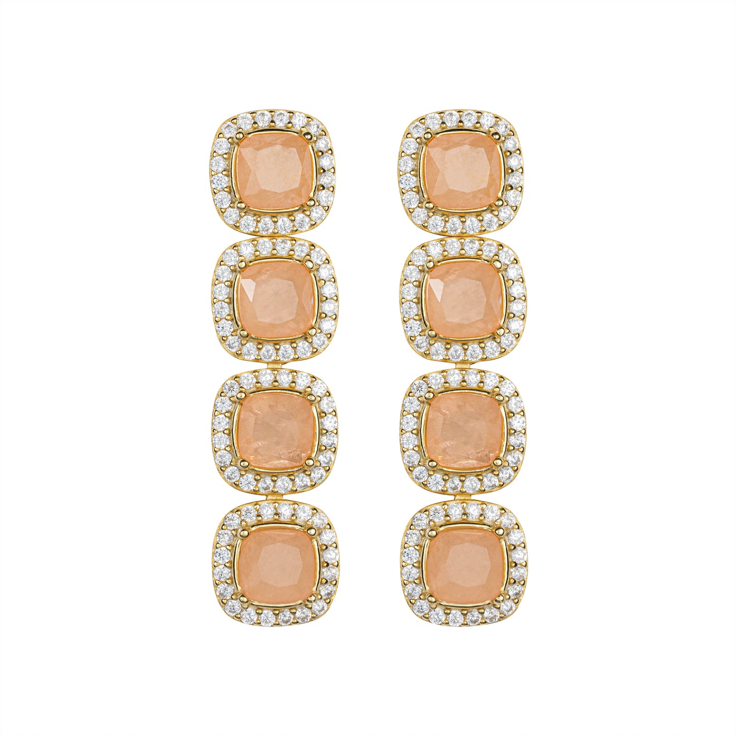 Orecchini Ara Macao in argento 925 placcati oro giallo 18 kt e quartz rosa antico opaco