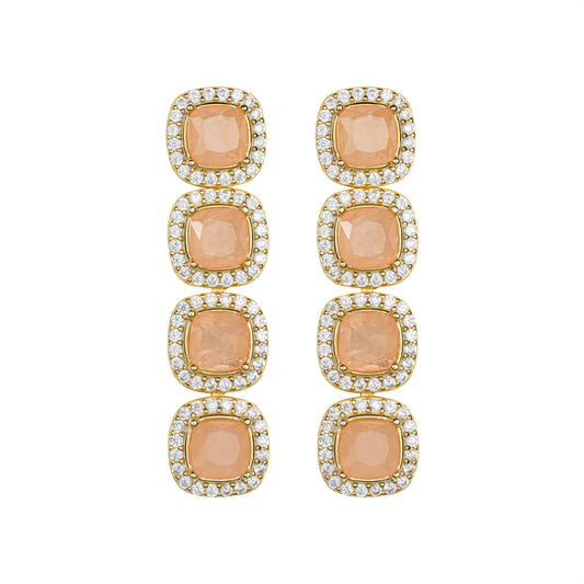 Orecchini Ara Macao in argento 925 placcati oro giallo 18 kt e quartz rosa antico opaco