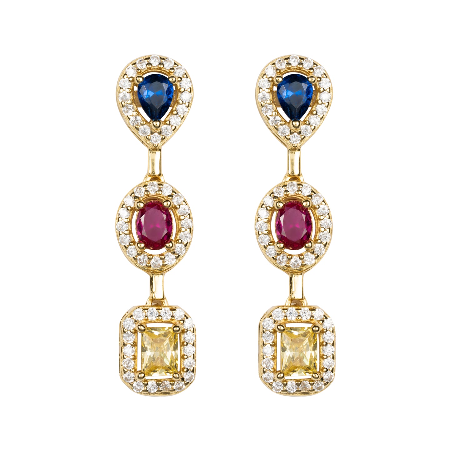 Orecchini Triad in argento 925 placcato oro 18 kt e zirconi naturali multicolor