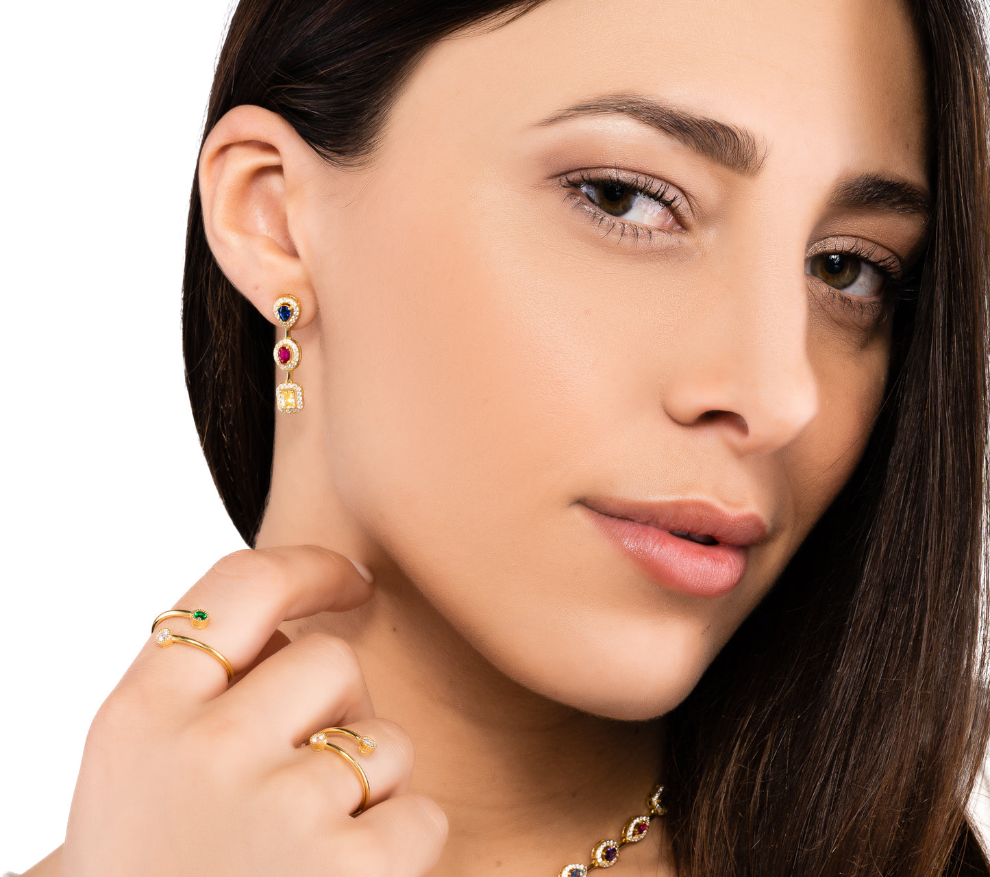Anello Candy argento 925 placcato oro giallo 18 kt e pietre colore
