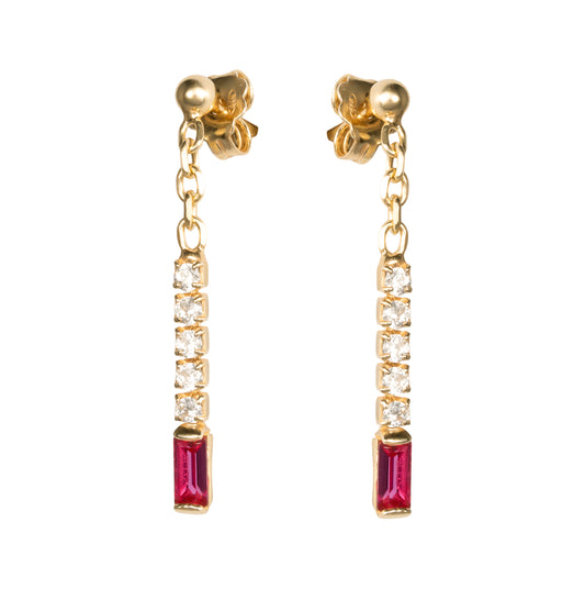 Orecchini Relic in argento 925 placcato oro 24 kt e zirconi naturali bianchi e rosso rubino