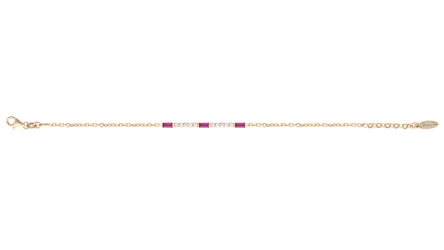 Bracciale Relic in argento 925 placcato oro 24 kt pietre naturali bianche e rosso rubino