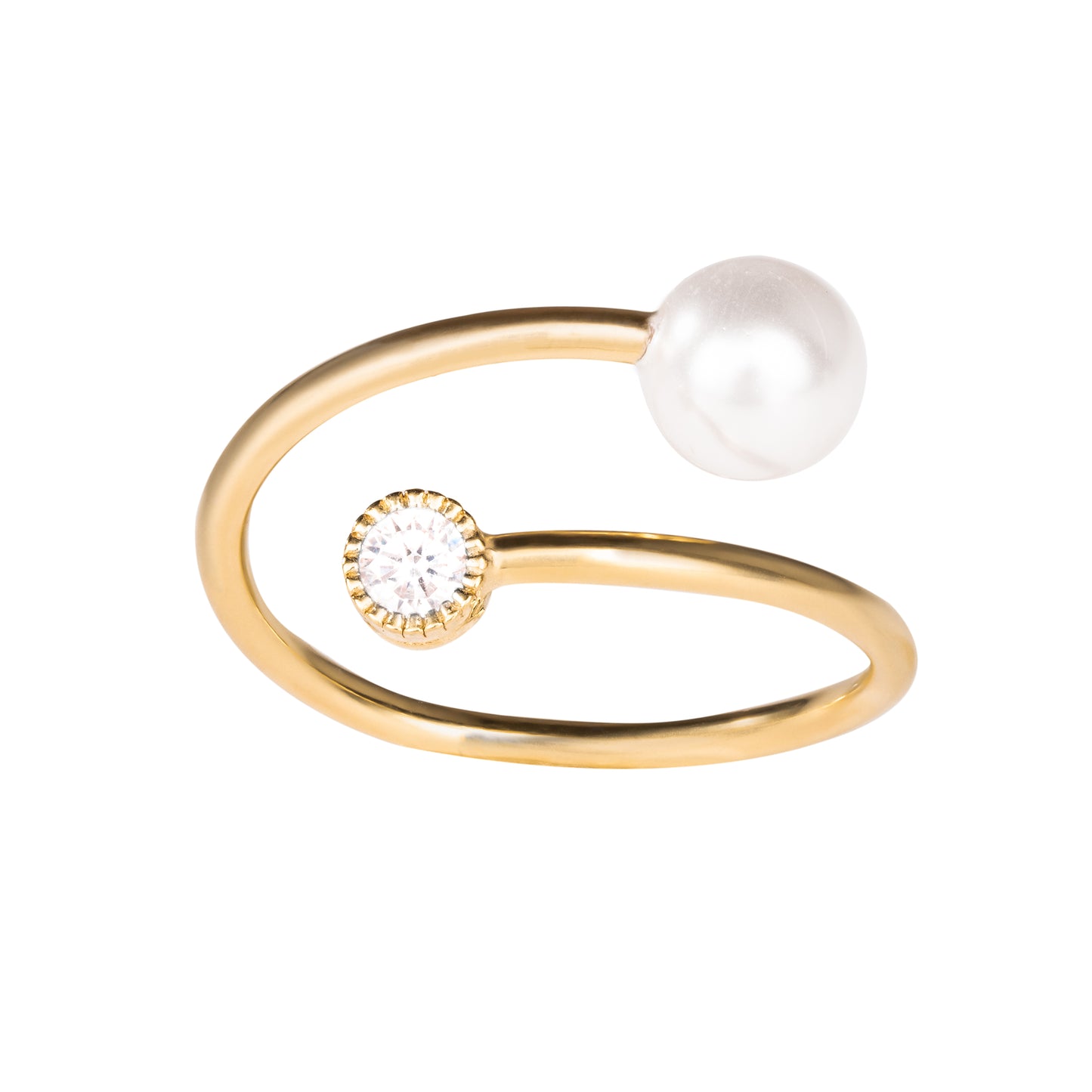 Anello Piper argento 925 placcato oro giallo 18 kt pietra bianca e perla