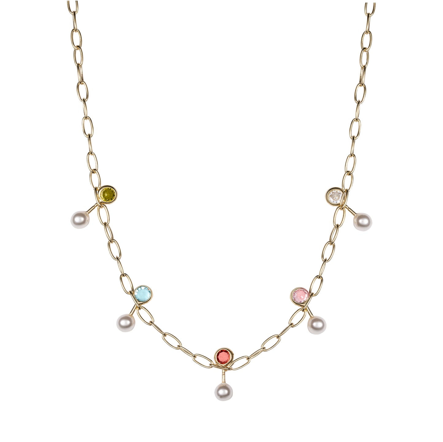 Collana Piper in argento 925 placcata oro 24 kt pietre colorate e perle naturali