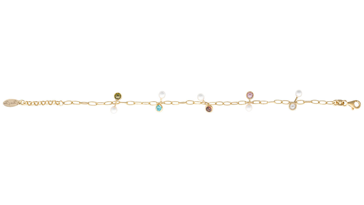 Bracciale Piper argento 925 placcato oro 24 kt pietre multicolor e perle