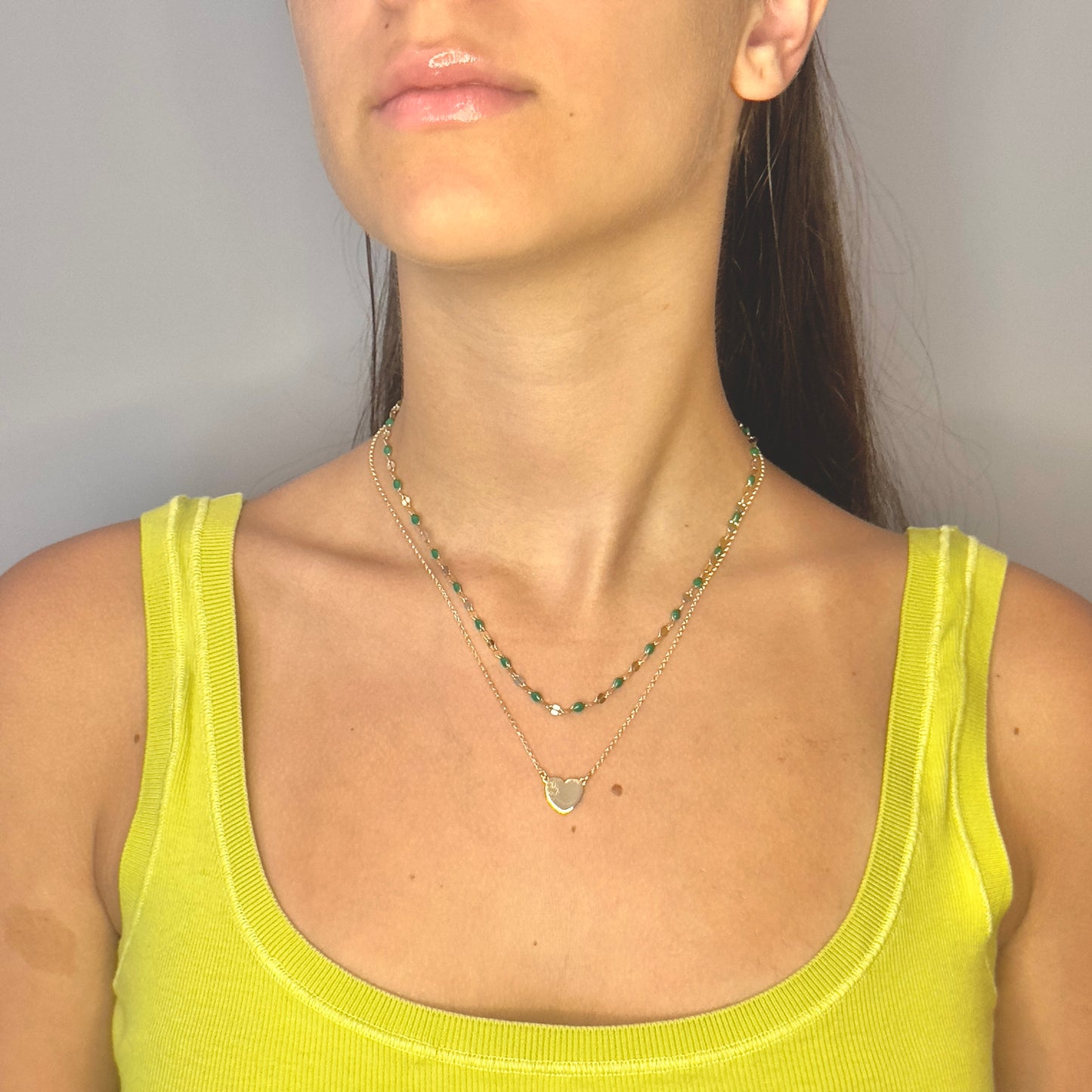 Collana Soleado doppia catena in argento 925 placcata oro giallo 18 kt  con pietre Verdi