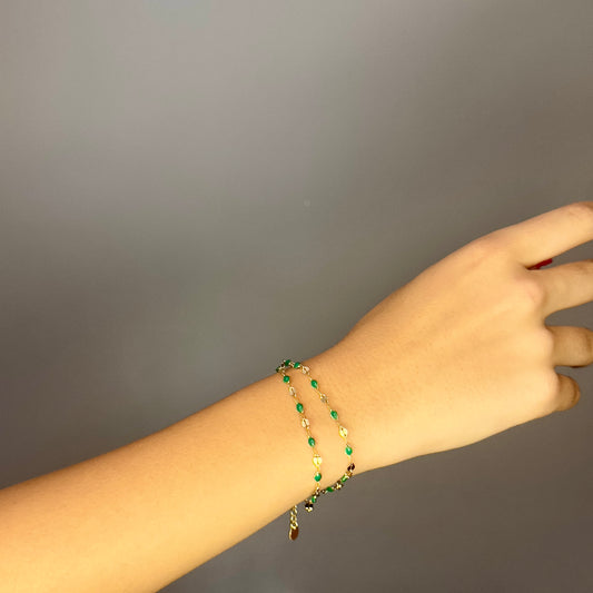 Bracciale Soleado con doppia catena in argento 925 placcato oro 18 kt con pietre verdi