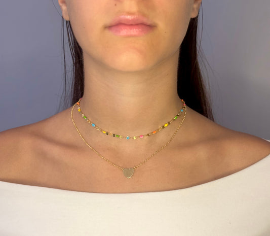 Collana Soleado doppia catena in argento 925 placcata oro 18 kt e smalto multicolor