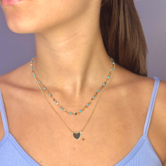 Collana Soleado doppia catena in argento 925 placcata oro 18 kt e smalto turchese