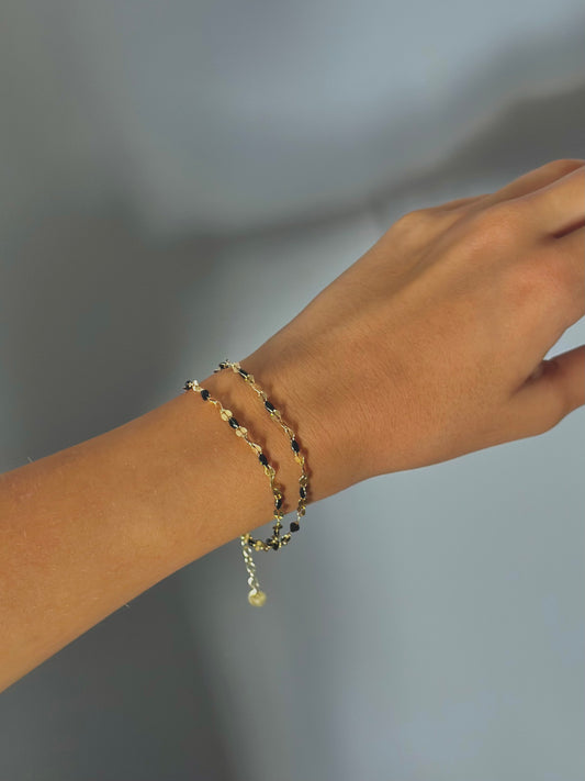 Bracciale Soleado doppia catena in argento 925 placcato oro 18 Kt e smalto nero