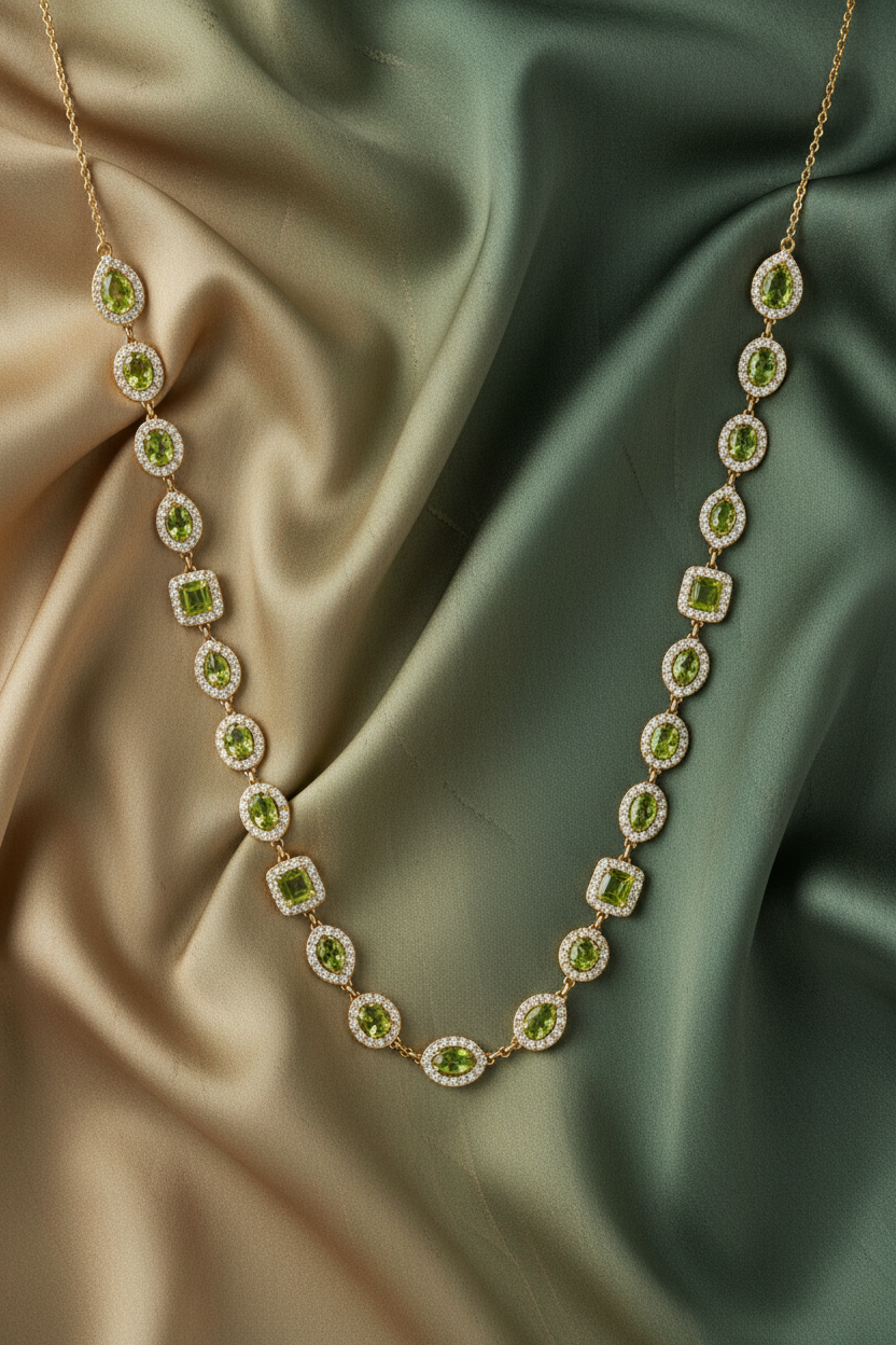 Mezzo Girocollo Triad in argento 925 placcato oro giallo 18 kt e pietre color verde peridoto