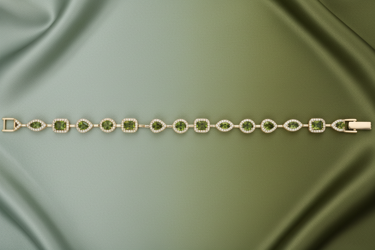 Bracciale Triad in argento 925 placcato oro giallo 18 kt e pietre color verde peridoto