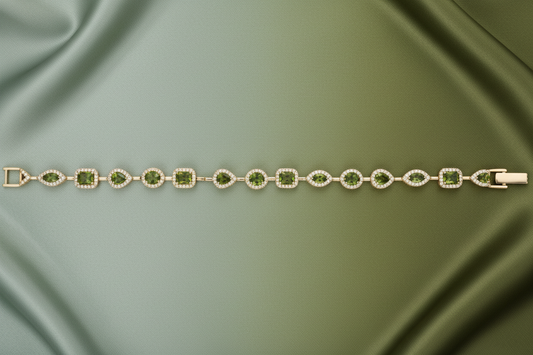 Bracciale Triad in argento 925 placcato oro giallo 18 kt e pietre color verde peridoto