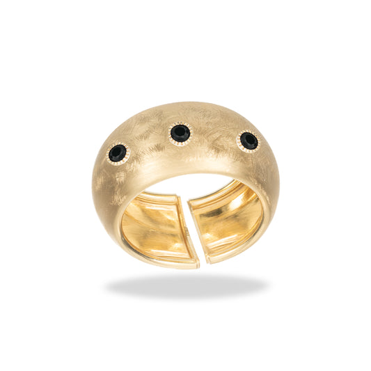 Anello Kairos in argento 925 satinato e placcato oro 24 carati con zirconi neri naturali
