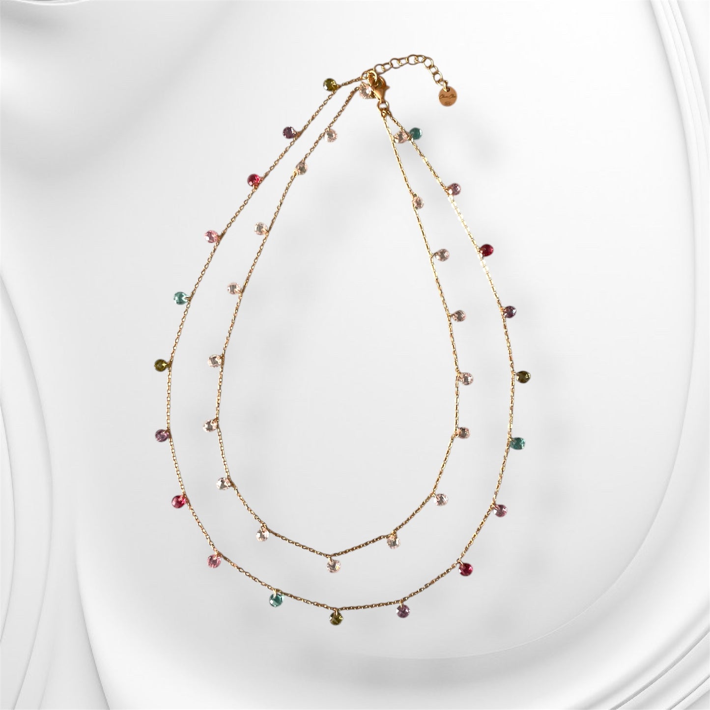 Collana Soleado in argento 925 placcata oro 18 kt con zirconi bianchi e pietre multicolor