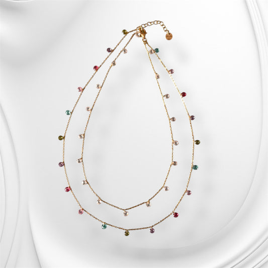 Collana Soleado in argento 925 placcata oro 18 kt con zirconi bianchi e pietre multicolor