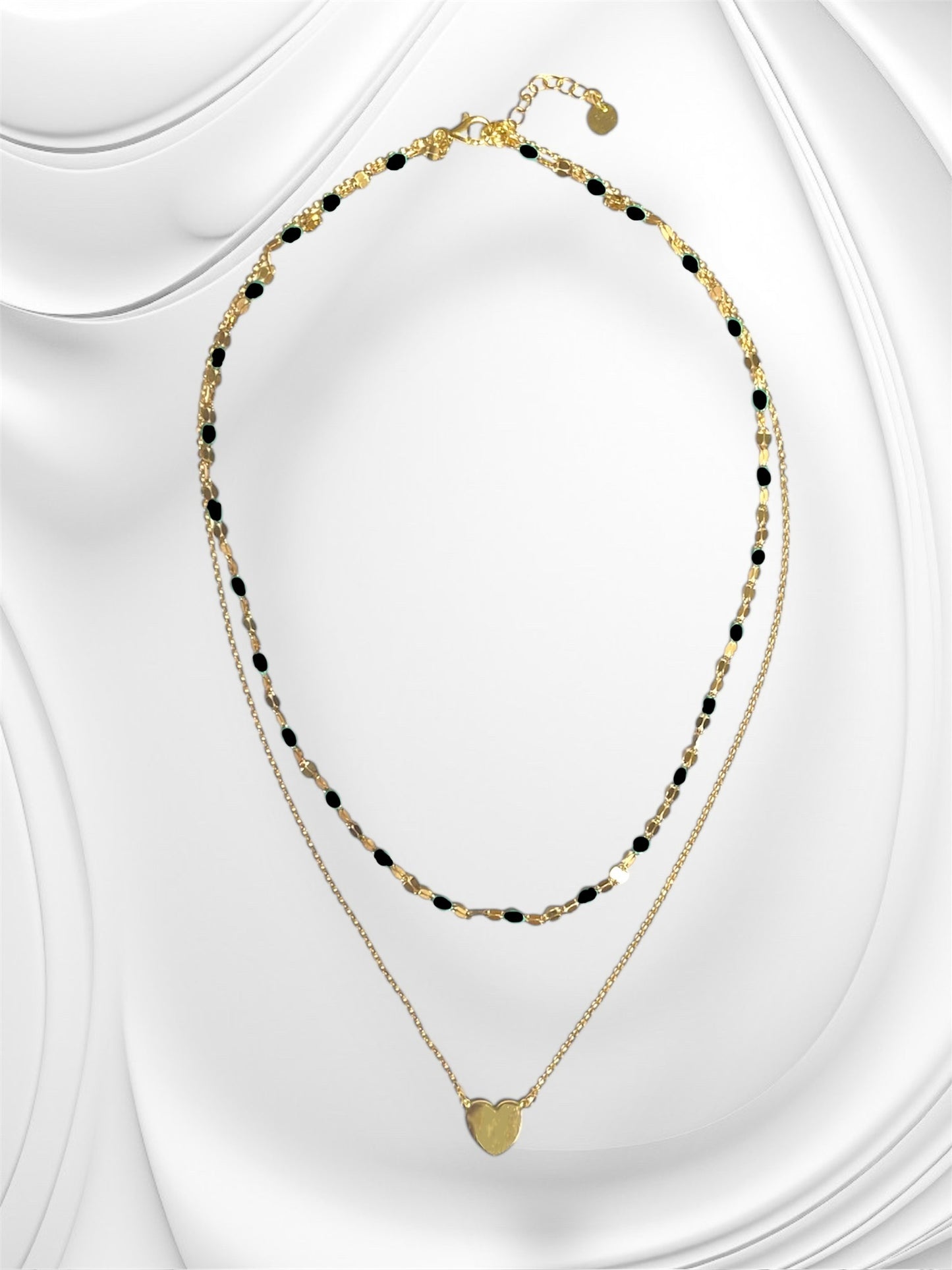 Collana Soleado doppia catena in argento 925 placcata oro 18 kt e smalto nero