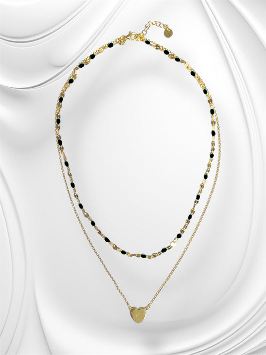 Collana Soleado doppia catena in argento 925 placcata oro 18 kt e smalto nero