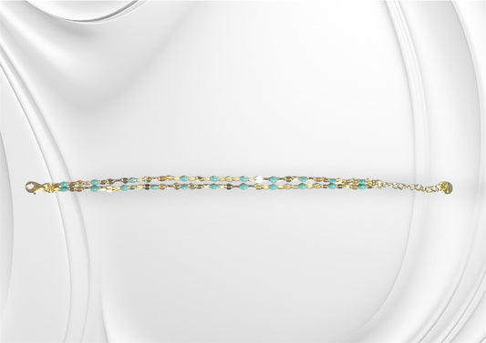 Bracciale Soleado doppia catena in argento 925 placcato oro 18 kt e smalto turchese