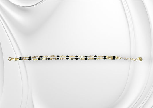 Bracciale Soleado doppia catena in argento 925 placcato oro 18 Kt e smalto nero