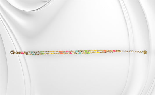 Bracciale Soleado doppia catena in argento 925 placcato oro 18 kt e smalto multicolor