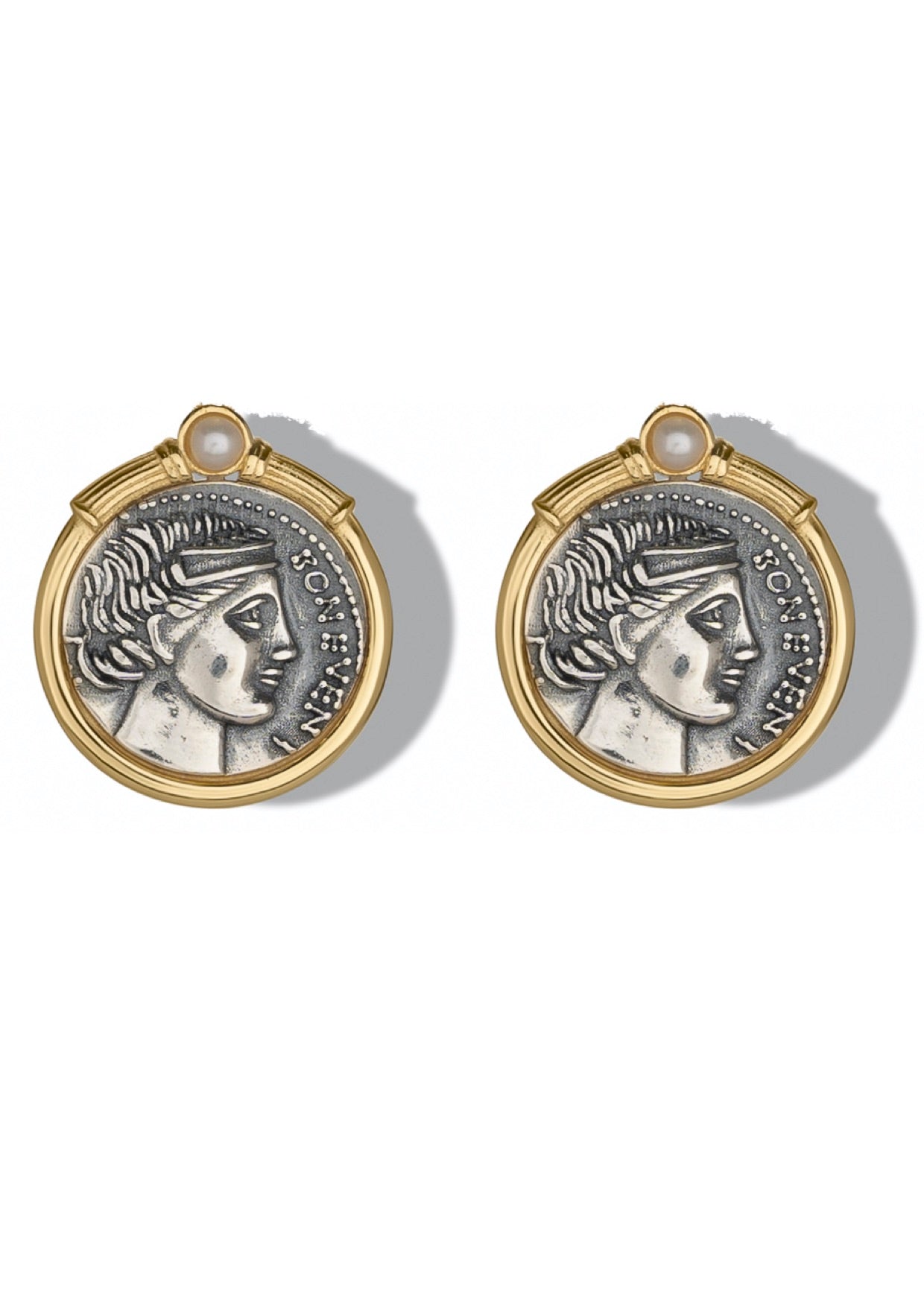Orecchini Denariòs in argento 925 placcati oro giallo 18 kt e piccola perla