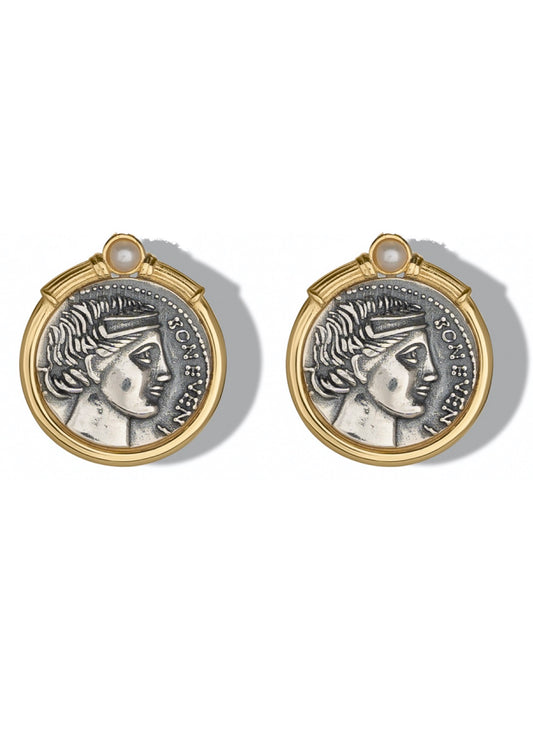 Orecchini Denariòs in argento 925 placcati oro giallo 18 kt e piccola perla
